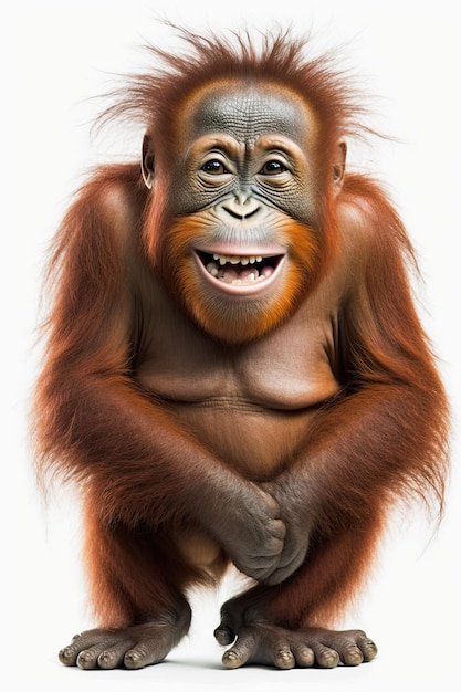 Ilustración generada por IA de lindo orangután sonriente feliz