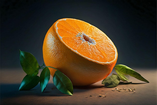 Una ilustración generada por IA de naranja fresca y jugosa en rodajas aislada en el fondo borroso