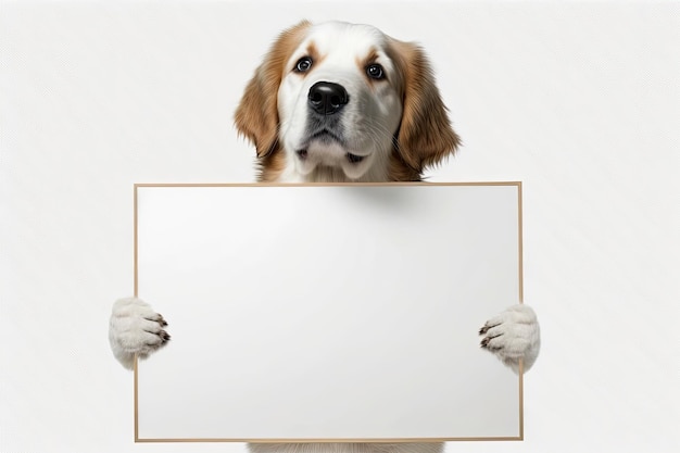 Foto ilustración generada por ia de un perro con un gran cartel en blanco