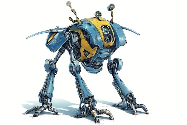Foto ilustración generada por ia de robot amarillo y azul divertido