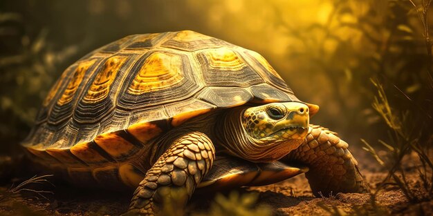 Foto una ilustración generada por la ia de una tortuga dando un paseo tranquilo en un entorno soleado