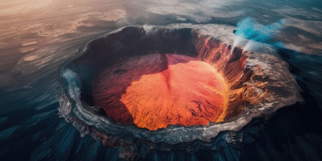 Foto la ilustración generada por la ia de esta vista aérea captura la majestuosa belleza de un cráter volcánico