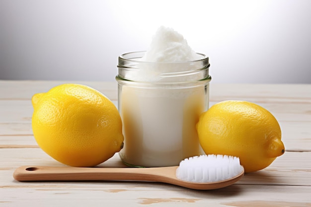 Ilustración generada de limones y bicarbonato de sodio en la mesa