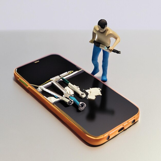 Ilustración generada por Photo ai de un modelo de estatuilla de reparación de teléfono móvil