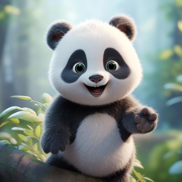 Ilustración generada de una representación 3D de un saludo de panda feliz