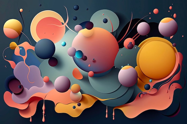 Ilustración generativa de AI Círculos fluidos líquidos abstractos Fondo de color pastel con espacio de copia Diseño de color pastel en forma de esfera 3D