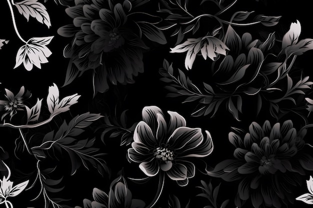 Ilustración generativa de ai de flores de belleza abstracta sin fisuras en blanco y negro