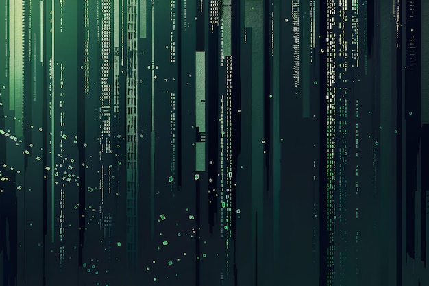 Ilustración generativa Ai Los flujos de datos digitales fluyen entre sí en series de códigos binarios verdes