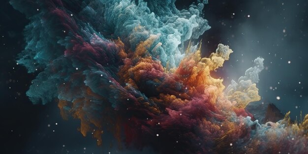 Ilustración generativa de AI generada por AI del arte gráfico abstracto de humo holi con galaxia espacial