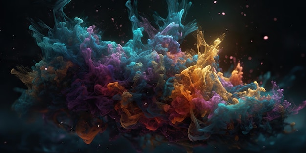 Ilustración generativa de AI generada por AI del arte gráfico abstracto de humo holi con galaxia espacial