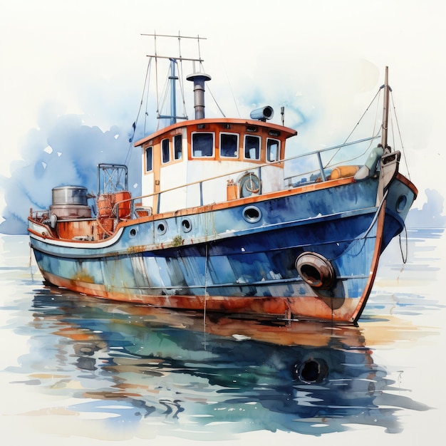 Ilustración generativa de clipart de acuarela para barcos