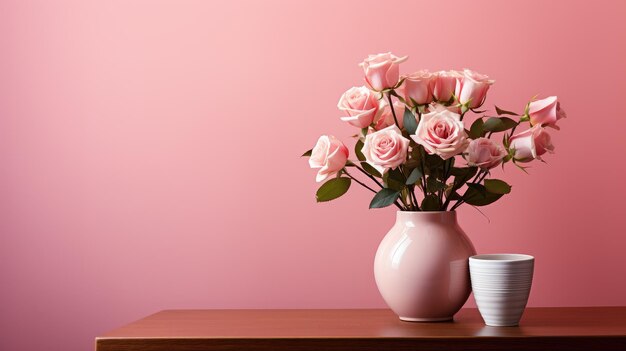 Ilustración generativa de una flor de rosas rosas en un jarrón con cpyspace Fondo