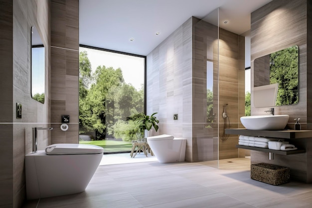 Ilustración generativa de IA de baño de lujo grande con diseño lujoso