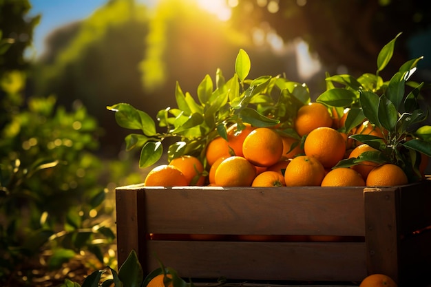 Ilustración generativa de IA de un campo de naranjos en la temporada de cosecha Fruta saludable con vitaminas