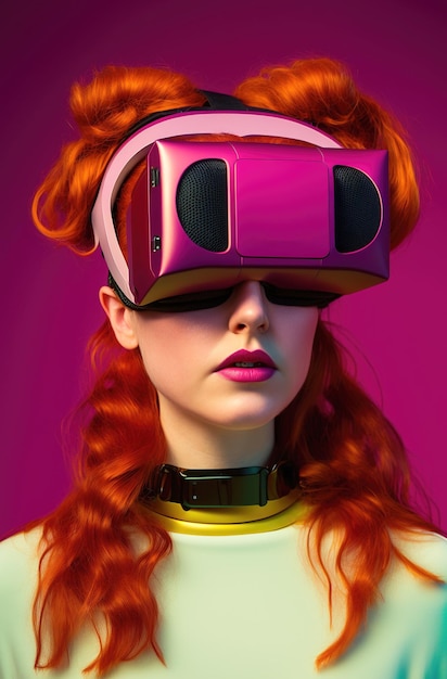 Ilustración generativa de IA de una chica guapa con experiencia en gafas virtuales