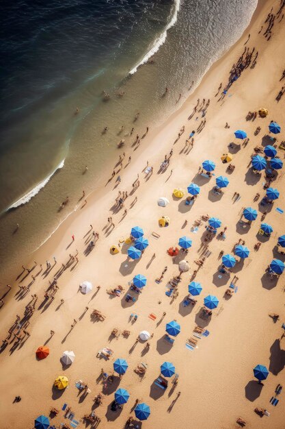 Ilustración generativa de IA de coloridas sombrillas de playa en un día soleado