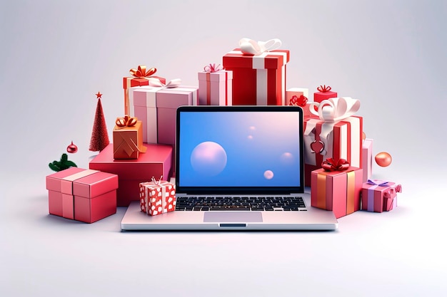 Ilustración generativa de IA de compras en línea con bolsa de compras con caja de regalo Concepto seguro de compras en línea Ilustración de estilo vectorial