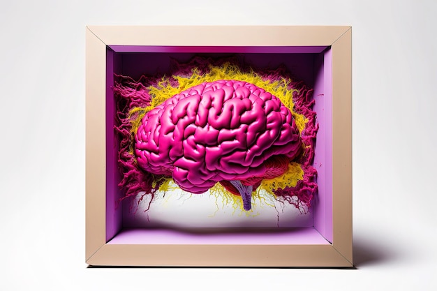 Ilustración generativa de IA de la conexión digital del cerebro humano multicolor