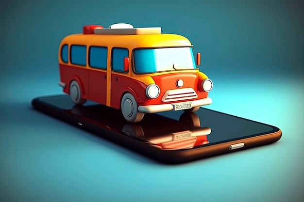 Ilustración generativa de IA de Crear una imagen en estilo de dibujos animados en 3D de una aplicación de transporte móvil en un teléfono inteligente