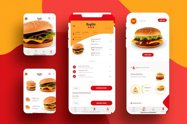 Ilustración generativa de IA del diseño de interfaz de usuario de un sitio web de Burguers con pantalla completa y colores vibrantes