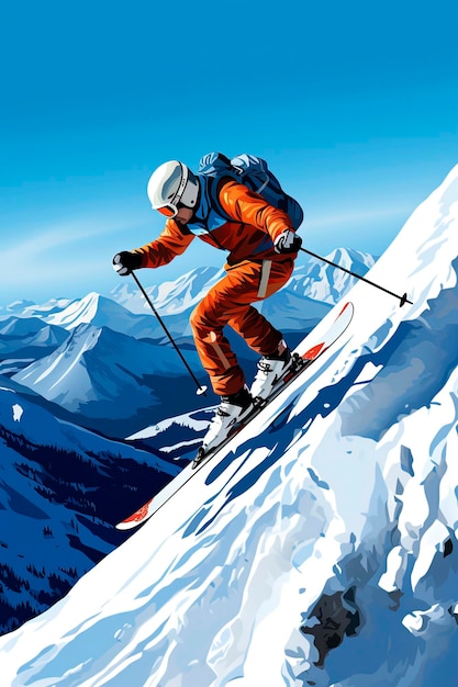 Ilustración generativa de IA de esquiadores y snowboarders en la nieve Deportes de invierno