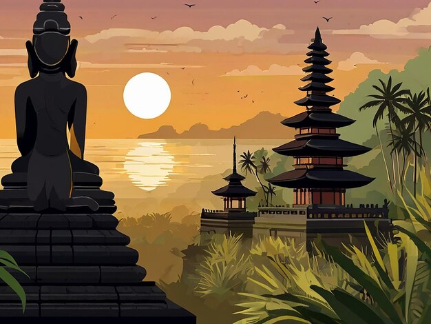 Ilustración de una generativa de IA feliz para el Día de Nyepi