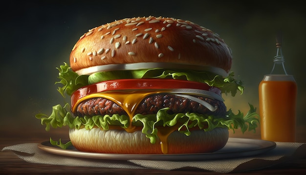 Ilustración generativa de IA de hamburguesa americana clásica