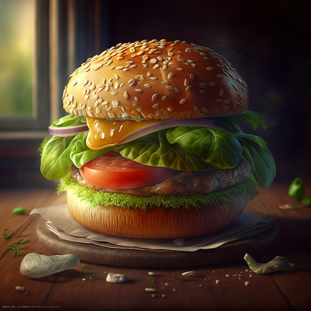 Ilustración generativa de IA de hamburguesa americana clásica