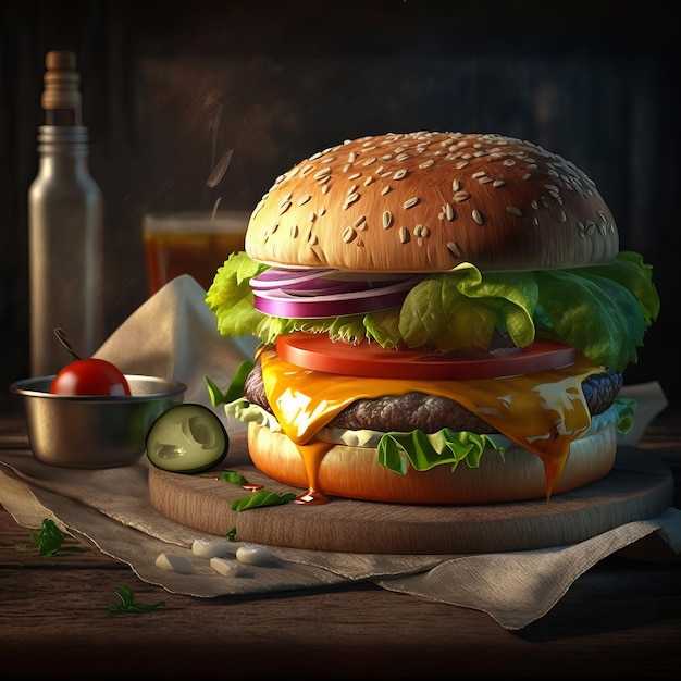Ilustración generativa de IA de hamburguesa americana clásica