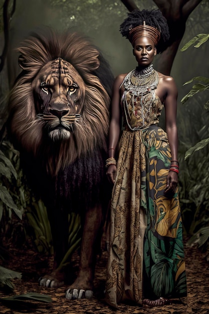 Ilustración generativa de IA de una hermosa mujer negra tribal de África