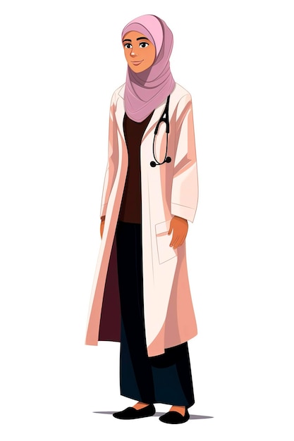 Ilustración generativa de IA de una joven doctora musulmana con estetoscopio hiyab y uniforme de trabajo