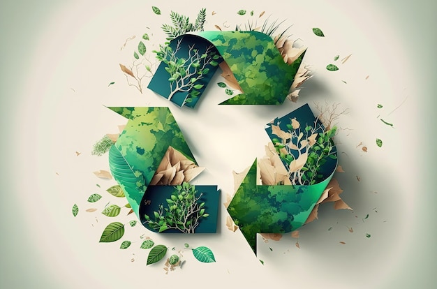 Foto ilustración generativa de ia del logotipo de reciclaje del medio ambiente