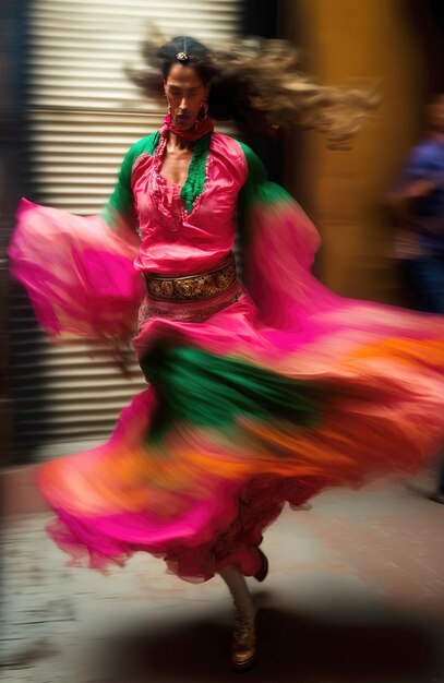 Ilustración generativa de IA de mujer joven bailando flamenco