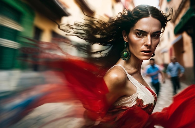 Ilustración generativa de IA de mujer joven bailando flamenco