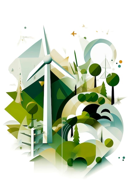 Ilustración generativa de IA de la naturaleza, energía limpia, sostenibilidad ecológica e icono del medio ambiente.