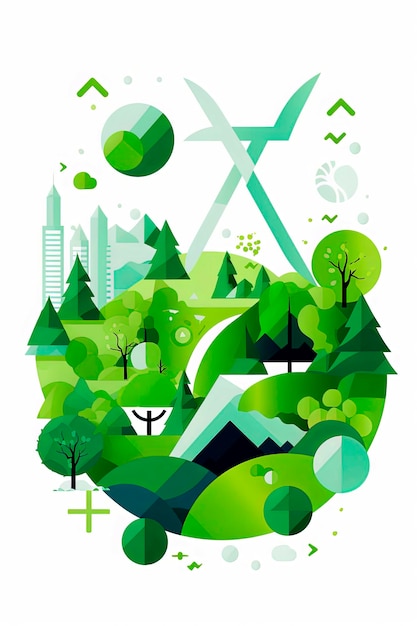 Ilustración generativa de IA de la naturaleza, energía limpia, sostenibilidad ecológica e icono del medio ambiente.