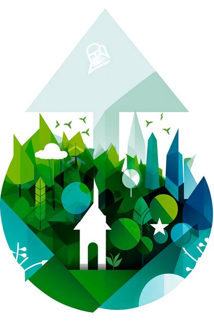 Ilustración generativa de IA de la naturaleza, energía limpia, sostenibilidad ecológica e icono del medio ambiente.