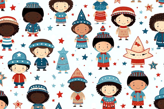 Ilustración generativa de IA de niños multirraciales felices sobre fondos coloridos Estilo de ilustración Arte digital