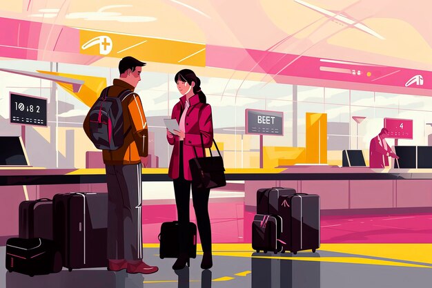 Ilustración generativa de IA del personal de tierra en el aeropuerto de la aerolínea Estilo de ilustración vectorial Arte digital