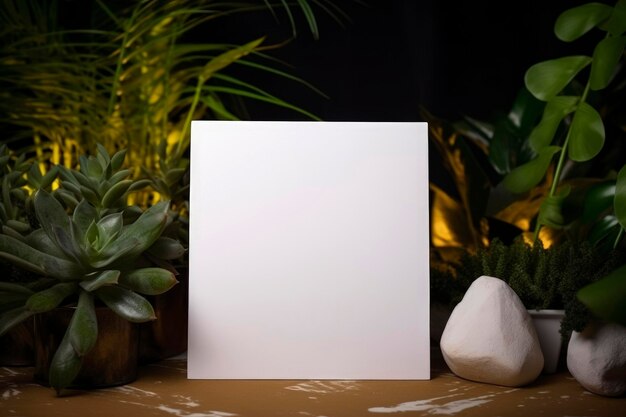 Ilustración generativa de IA de la plantilla de tarjeta cuadrada blanca Mockup Blank sobre un fondo claro