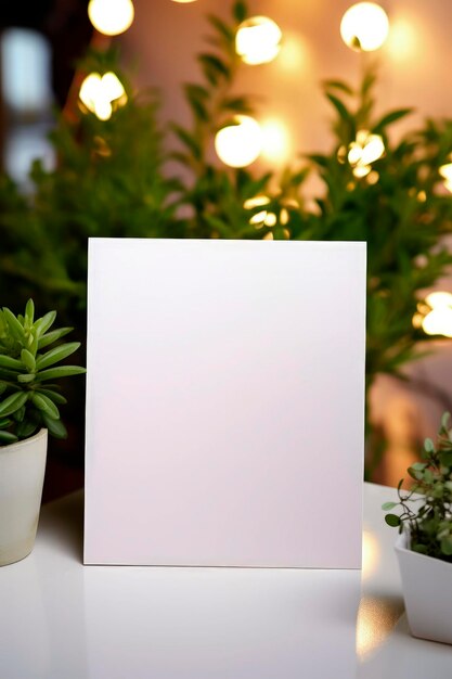 Foto ilustración generativa de ia de la plantilla de tarjeta cuadrada blanca mockup blank sobre un fondo claro