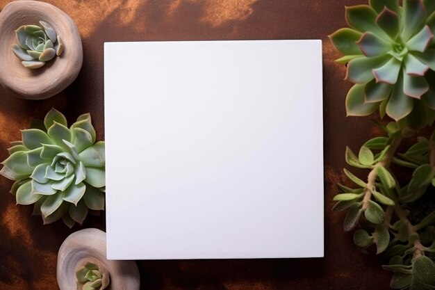 Ilustración generativa de IA de la plantilla de tarjeta cuadrada blanca Mockup Blank sobre un fondo claro