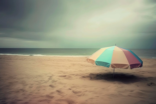 Ilustración generativa de IA Playa vacía con sombrillas en tonos de fantasía