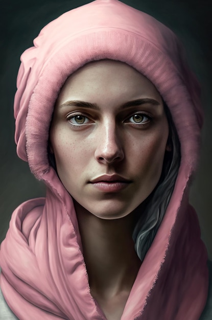 Ilustración generativa de IA de Retrato de una joven muy bonita con sombrero rosa