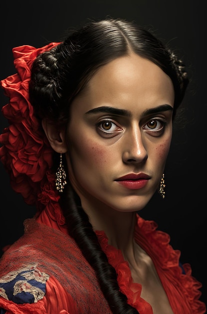 Ilustración generativa de IA de Retrato de niña en traje de flamenca