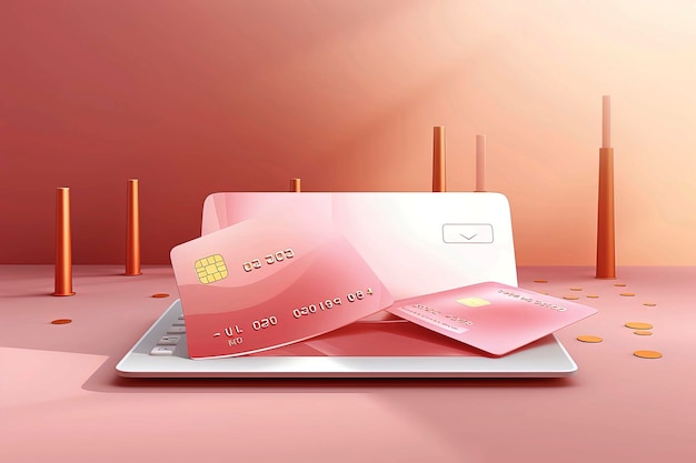 Ilustración generativa de IA de la tarjeta de pago y la factura al estilo de un icónico interactivo en el comercio virtual de fondo blanco
