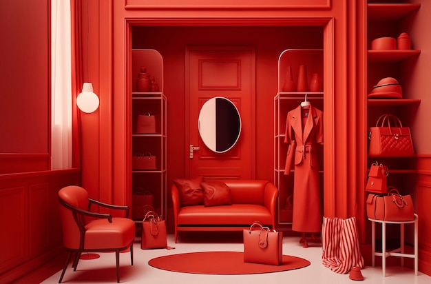 Ilustración generativa de IA de tiendas de lujo decoradas en diferentes colores con un hermoso diseño interior