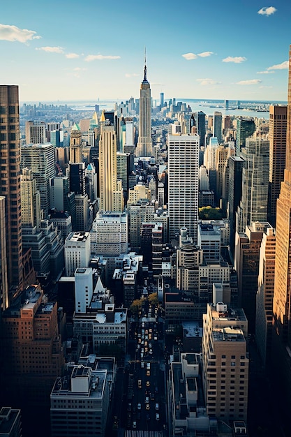 Foto ilustración generativa de ia de la vista desde arriba de las calles y edificios de nueva york