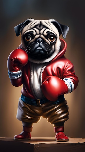 Foto ilustración generativa de la imagen de pug de boxeo