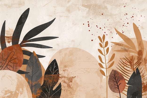 Ilustración geométrica abstracta textura de flores hojas pintura acrílica